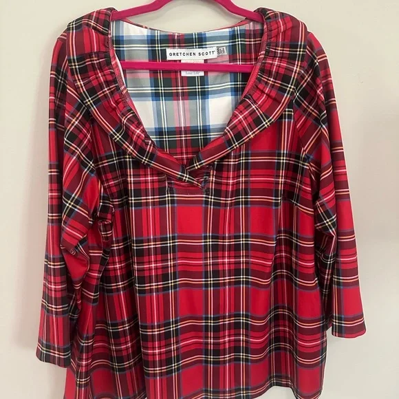 Gretchen Scott Designs Red Plaid Women's Top Size Diva XXXL 18 Tartan Christmas - Picture 1 of 2
